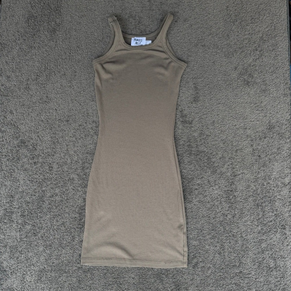 Princess‎ Polly Taupe Ribbed Mini Dress Sleeveless Bodycon Brown Size 2 US
